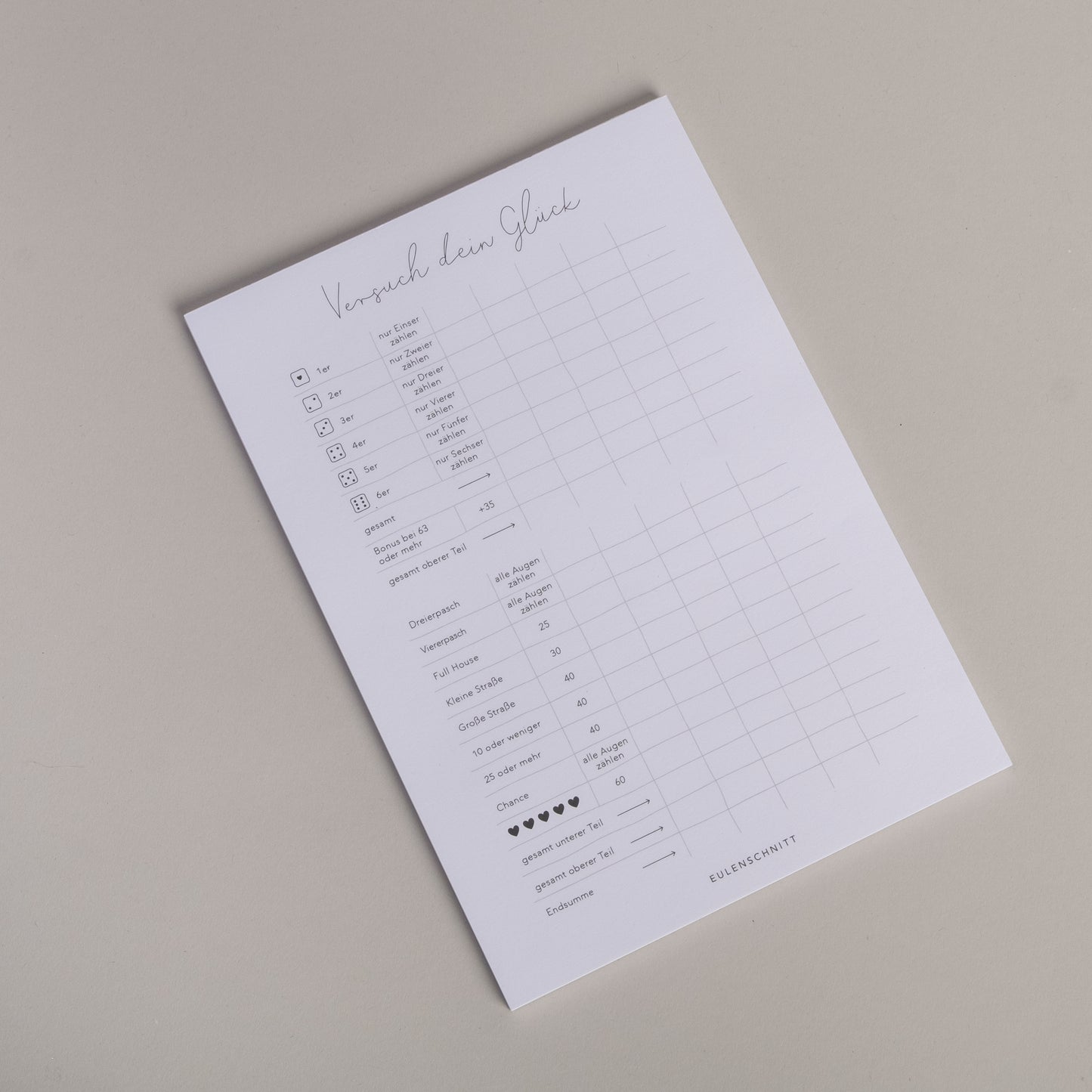 Spielblock "Versuch dein Glück" von Eulenschnitt - Produktabbildung