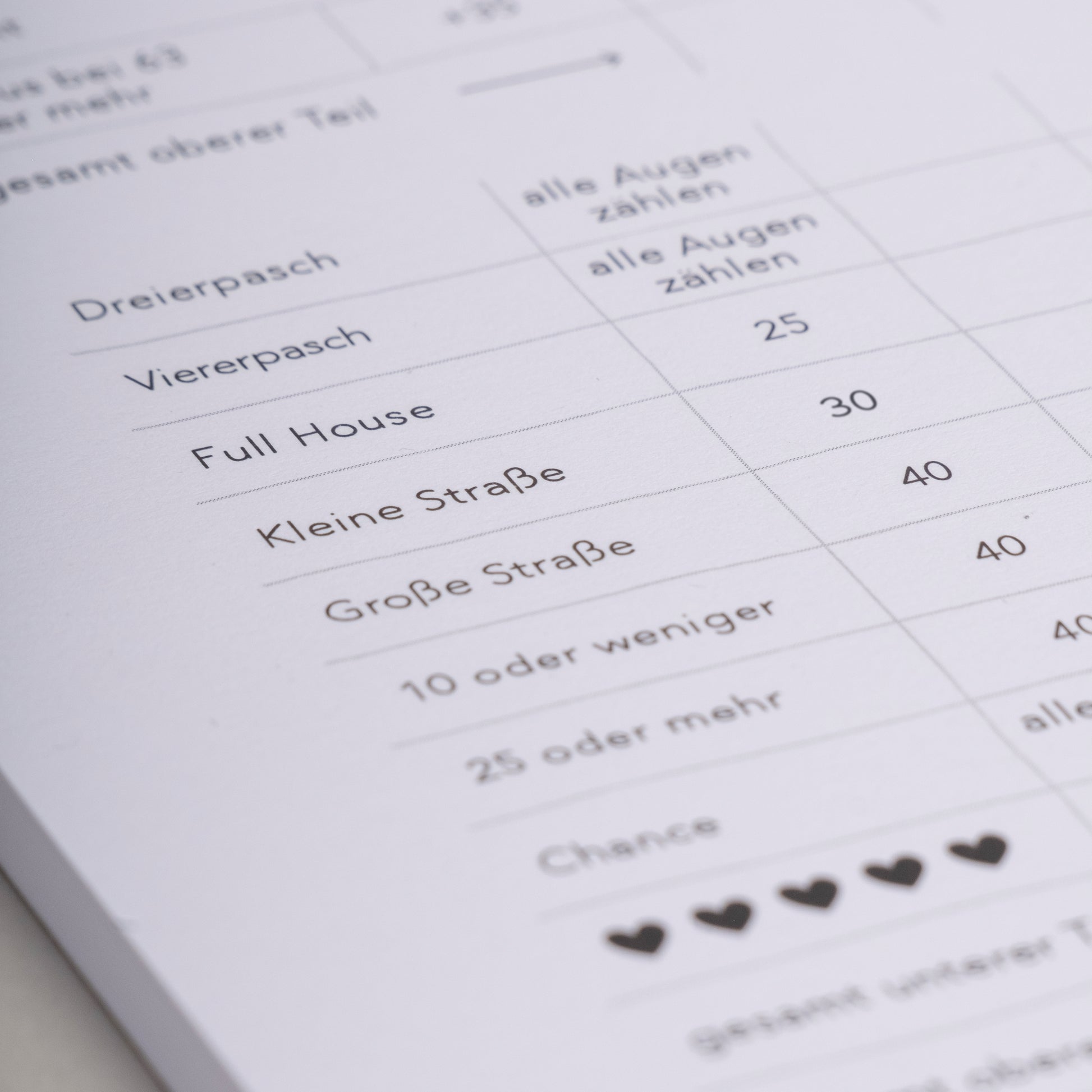 Spielblock "Versuch dein Glück" von Eulenschnitt - Detailaufnahme Eulenschnitt Design