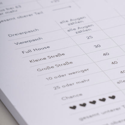 Spielblock "Versuch dein Glück" von Eulenschnitt - Detailaufnahme Eulenschnitt Design