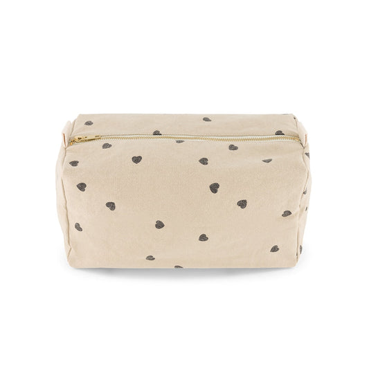 Kosmetikbeutel "Vic" von Rose in April in natur mit schwarzen Herzen -  100 % Baumwolle, hergestellt in Portugal. 