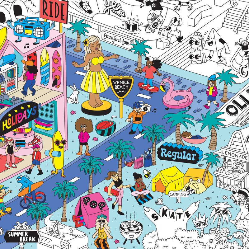 XXL Ausmalposter "Surf &Skate" von OMY - Detailansicht der ausgemalten Elemente