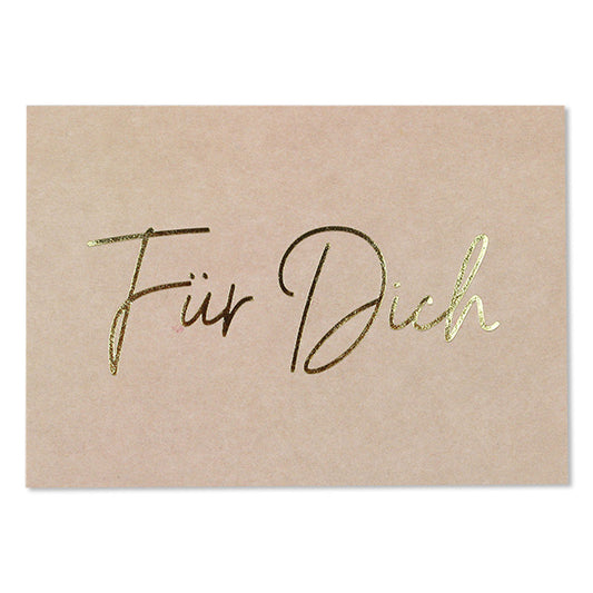 Postkarte "Für dich" in rosa von Ava & Yves - gedruckt auf hochwertiger Holzschliffpappe mit Goldveredlung. Rückseite blanko.